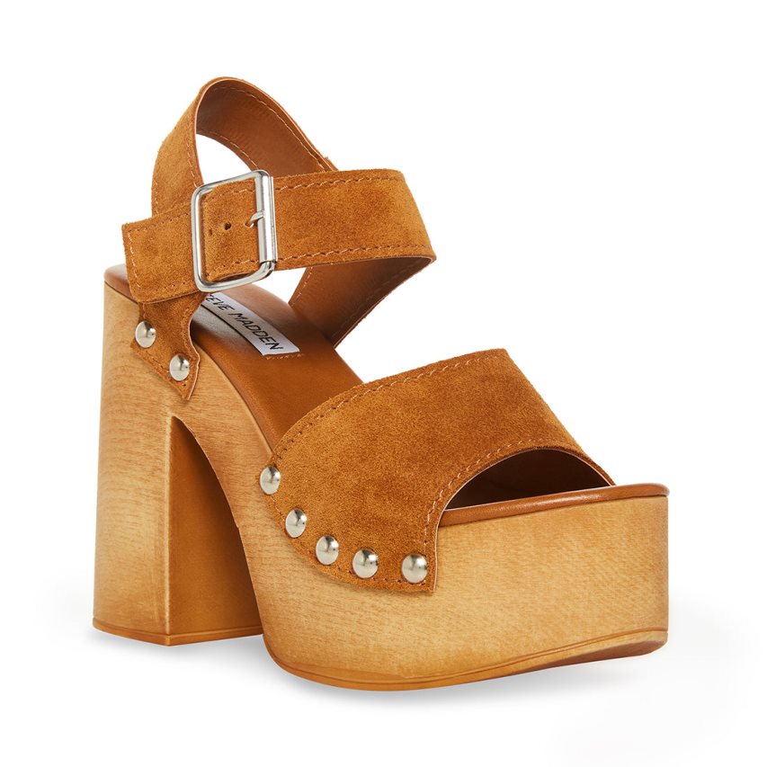 Sandalias de Plataforma Steve Madden Pammy Chestnut Gamuza Mujer Marrones | ES EM0SE9